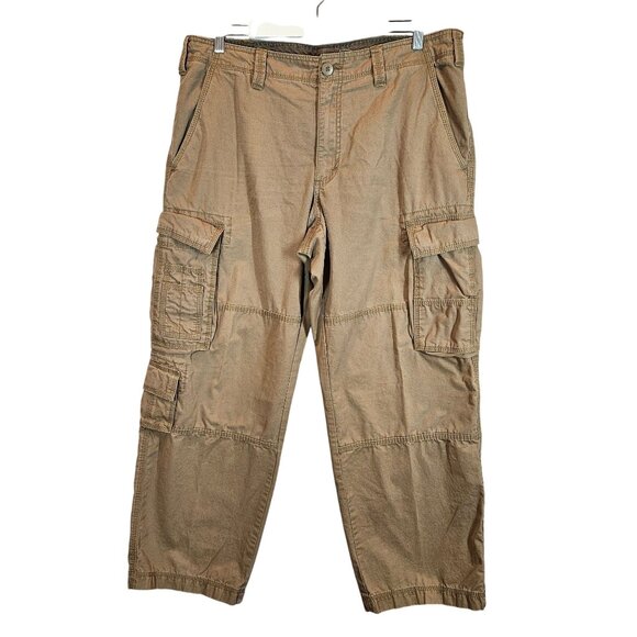 Eddie Bauer Mens 36x30 Khaki Cargo Pants Cotton Relaxed Fit Multi Pockets - Picture 1 of 16